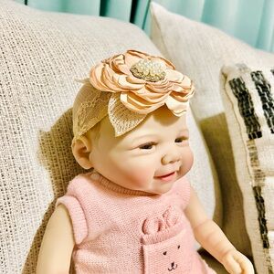 Peach Floral Baby Headband Blessing, Photoshoot
